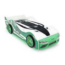 Кровать-машина "Супра" зеленая с подъемным механизмом и подсветкой фар